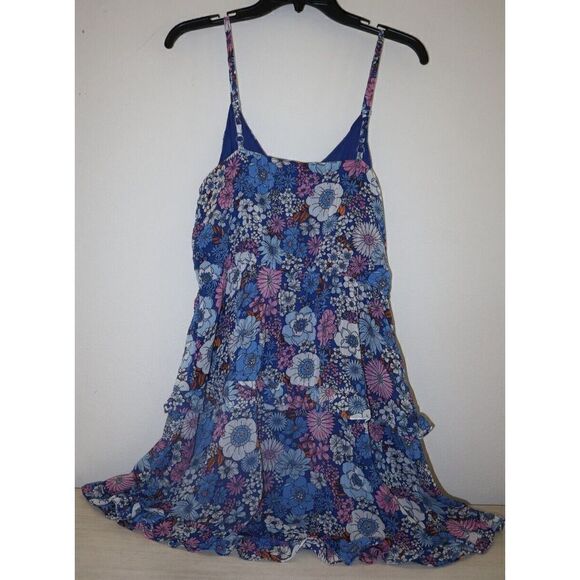The General Good Women's Sz M Blue Floral Sofia Tiered Spaghetti Strap Dress - Picture 2 of 14